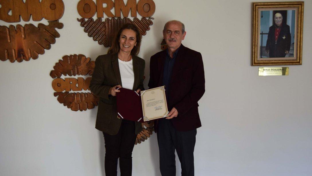 Milli Eğitim Bakanı Ziya Selçuk'tan Ormo'ya Teşekkür Belgesi