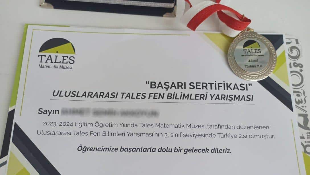 Tuna İlkokulu Öğrencimizden Ulusal Tales Yarışmasında Büyük Başarı